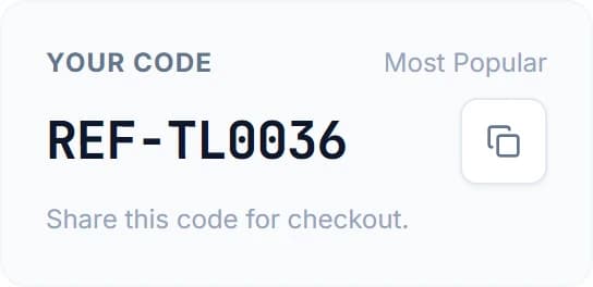 Your referral code in the account Rewards Hub